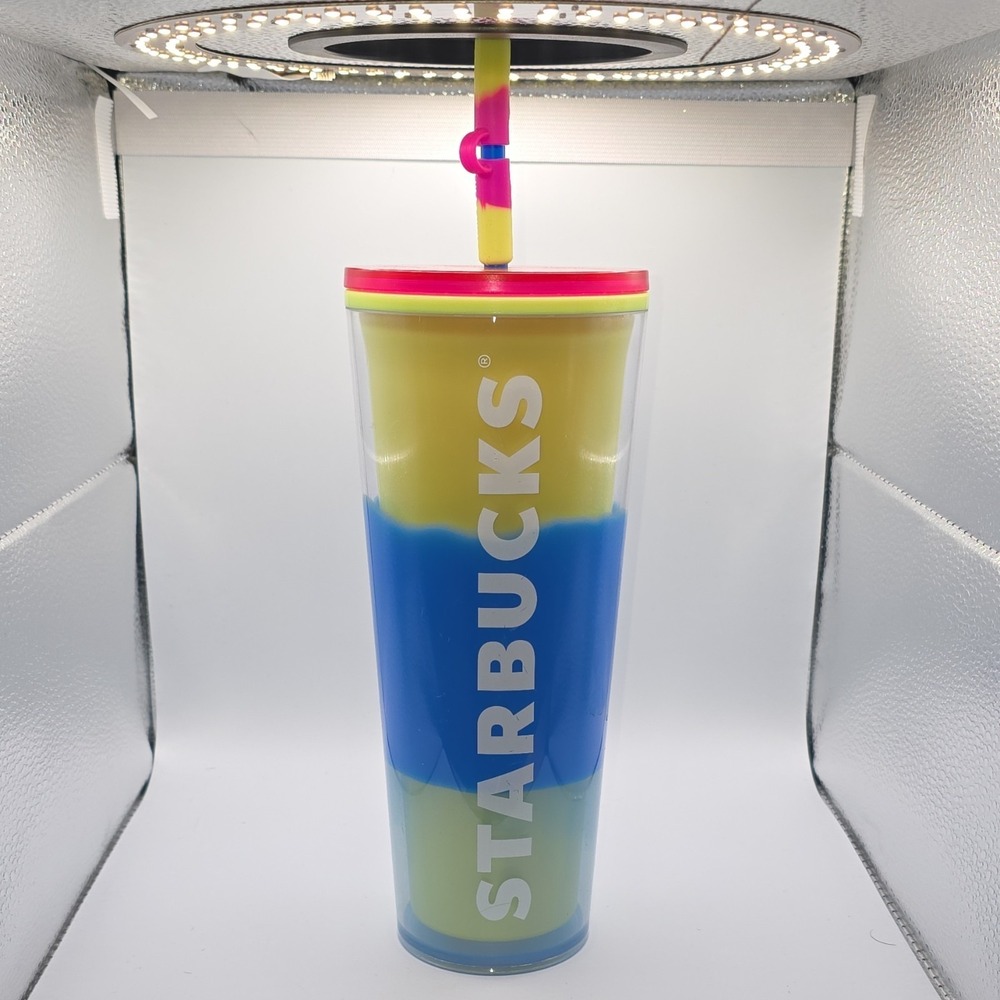 Starbucks 2022 Multicolor Advertising Cup Blue Yellow Pink Straw Coffee & Tea